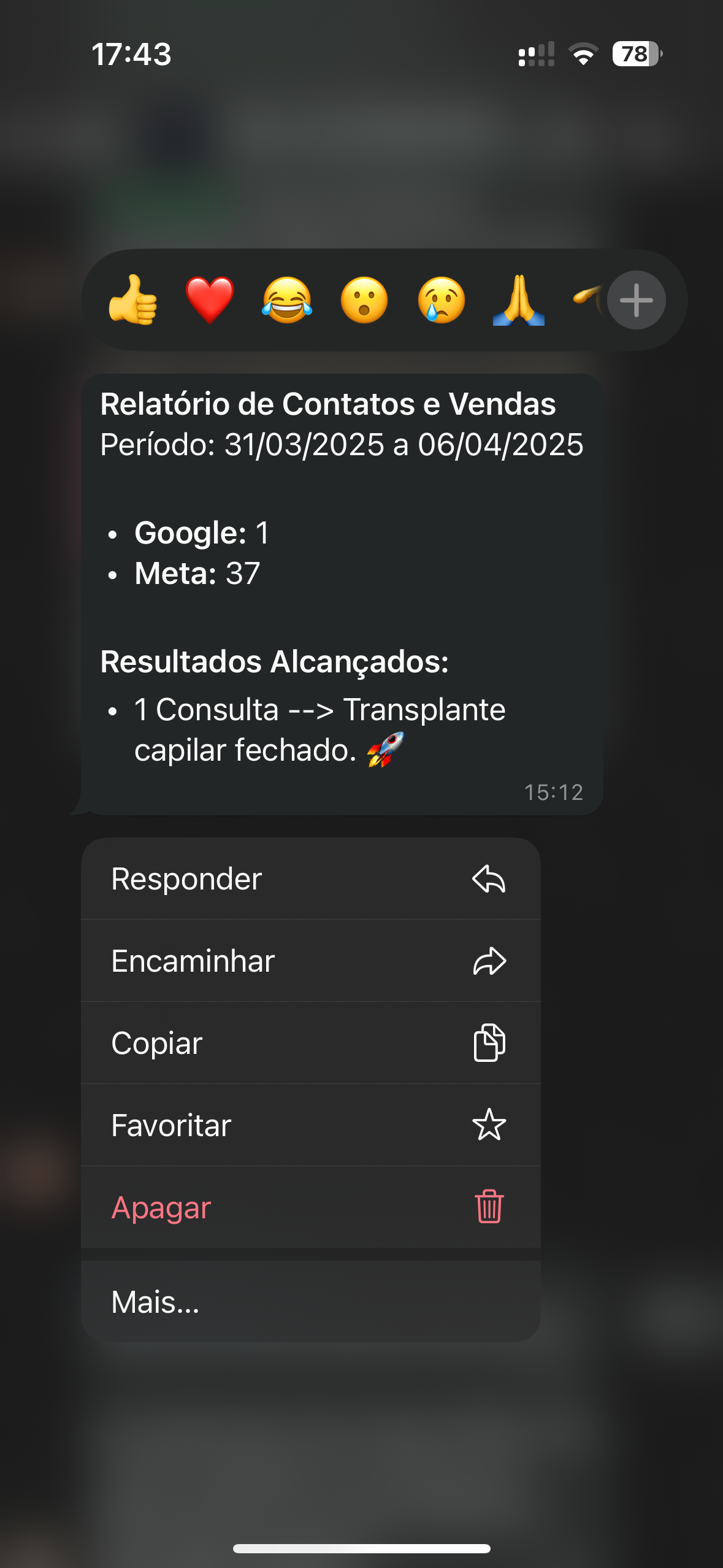 Mensagem de cliente no WhatsApp