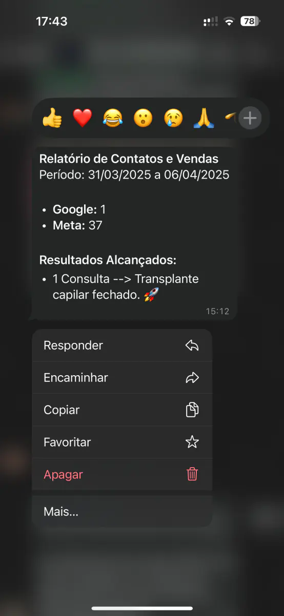 Mensagem de cliente no WhatsApp